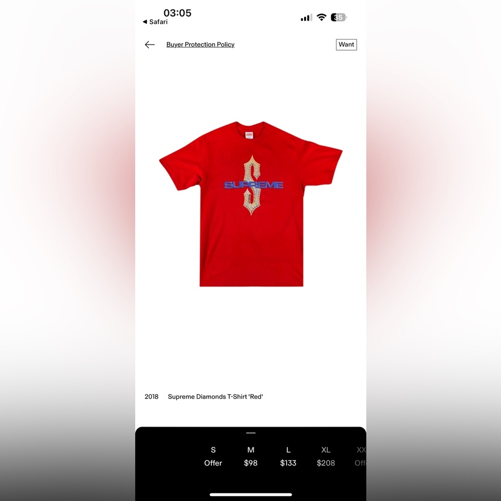 2018 Supreme Diamonds T-Shirt 'Red'